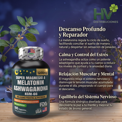 SUPER MAGNESIO CON ASHWAGANDA Y MELATONINA.